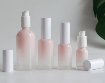 1-200pcs 15ml 30ml 50ml 100ml Serum Lotion Bottles, Gradient Pink Glass White Lotion Essential Oil For Skin Care, Cosmetic Packaging Bulk