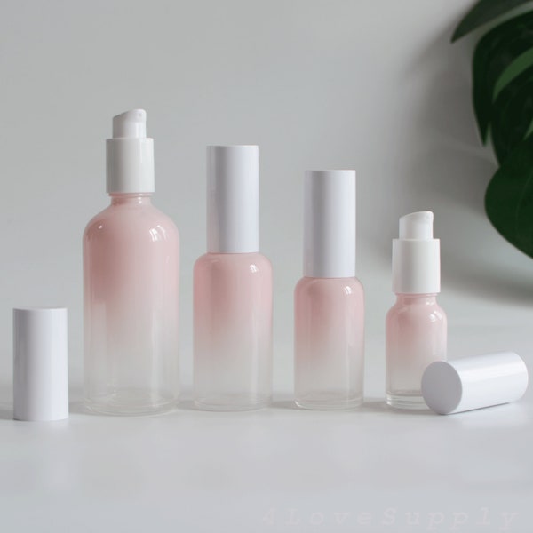 1-200pcs 15ml 30ml 50ml 100ml Serum Lotion Bottles, Gradient Pink Glass White Lotion Essential Oil For Skin Care, Cosmetic Packaging Bulk