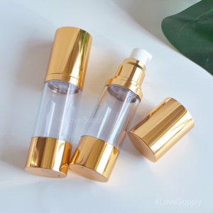 1-200pcs 30ml 50ml  Airless Lotion Cream Pump Bottles, Cosmetic Skin Care Beauty Packaging, Gold Facial Cream Dispenser, Plastic
