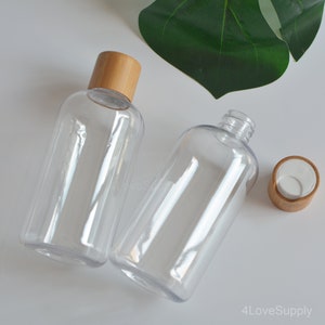 1-100pcs 250ml 8oz Natural Bamboo Wooden Shampoo Soap Dispenser Bottle, Clear Plastic Conditioner Bottle, Dispenser Bottle, Wholesale