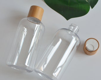 1-100pcs 250ml 8oz Natural Bamboo Wooden Shampoo Soap Dispenser Bottle, Clear Plastic Conditioner Bottle, Dispenser Bottle, Wholesale