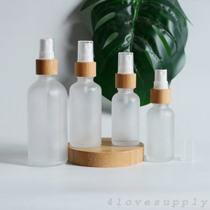 1-200pcs 15ml 30ml 50ml 100ml  Fine Mist Spray Bottle Natural Bamboo Spray Frosted Boston Glass Bottle Body Cloth Fragrance Bulk Order
