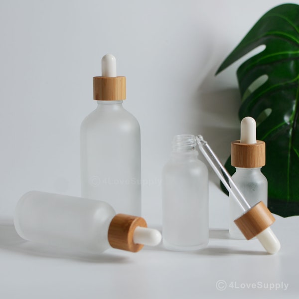 1-1000pcs 5ml-100ml Matte Frosted Glass Essential Oil Dropper Bottles, Natural Bamboo Hair Facial Serum Oil Pipette Bottle, Wholesale Bulk