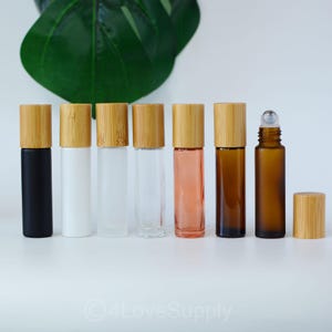 10ml Eco-Friendly Roller Bottles Natural Bamboo Cap Matte Black/White/Frosted/Clear/Rose Red/Clear Amber/Frosted Amber Roller On Bottle Bulk