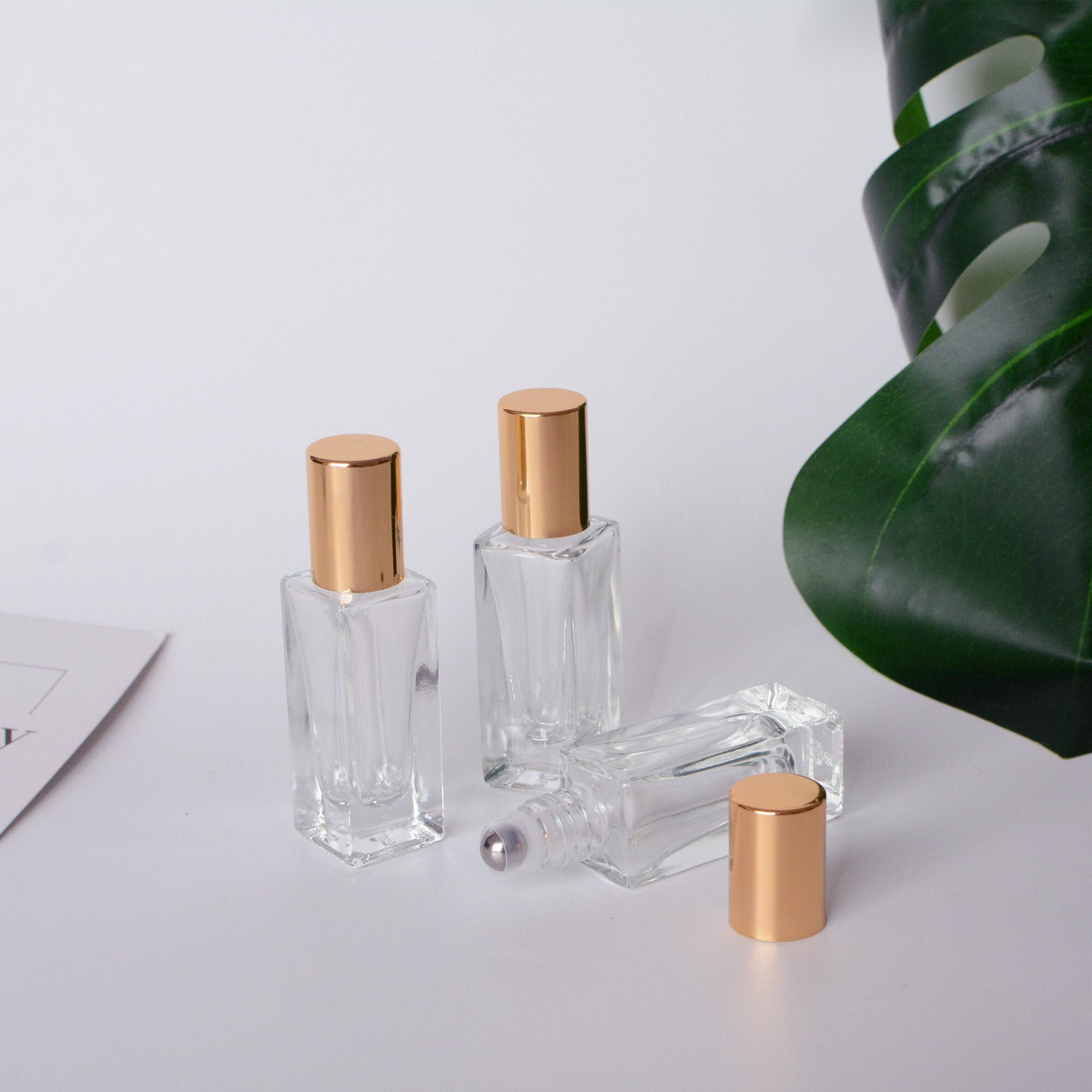 Perfume Roller Bottle 6ml Empty Cube Square Gold Glass Essential Oil Perfume Roller Bottle Glass Roll on Bottle Bulk Essential Oil Roller