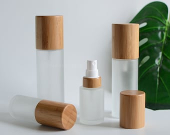 1-100pcs 30ml 50ml 80ml 100ml 120ml 150ml Natural Bamboo Spray Pump Bottle, Frosted Glass Essential Oil Spray Packaging, Wholesale, Bulk