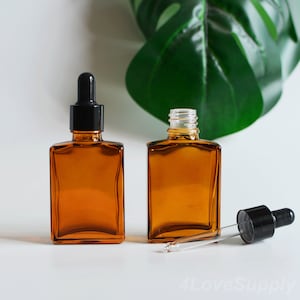1-100 pezzi 30 ml 1 oz contagocce stile retrò flacone quadrato ambrato in vetro tappo nero in gomma per la cura della pelle contenitore per olio essenziale viaggio portatile alla rinfusa