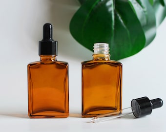 1-100pcs 30ml 1oz Retro Style Dropper Bottle Amber Square Glass Black Cap Rubber For Skin Care Essential Oil Container Travel Portable Bulk