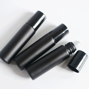 1-200pcs 10ml Matte Black Glass Roller Bottle in Black Plastic Cap, Essential Oil Roller, Lip Balm Gloss Roller Container, Bulk Order