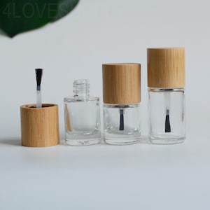 1/200 st 8ml 10ml 15ml nagellacksflaska, naturlig bambulock klar glasgel unik anpassad glasflaska behållare borste smink