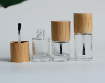 1/200 unidades de botellas de esmalte de uñas de 8 ml, 10 ml y 15 ml, con tapa de bambú natural, de vidrio transparente, únicas y personalizadas, para esmalte de uñas, contenedor para pinceles de maquillaje.
