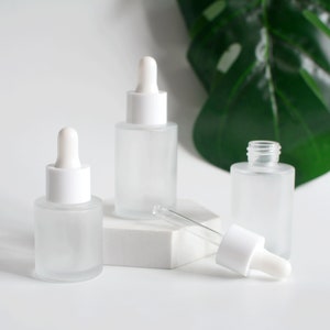 1pc-200pcs 30ml 50ml 60ml Essential Oil Dropper Bottles White Caps, Aromatherapy Frosted Glass Dropper,Cosmetic Makeup Container, Wholesale