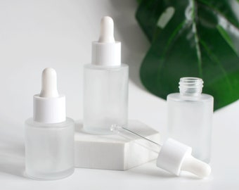 1pc-200pcs 30ml 50ml 60ml Essential Oil Dropper Bottles White Caps, Aromatherapy Frosted Glass Dropper,Cosmetic Makeup Container, Wholesale