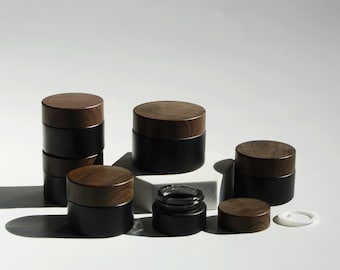 5g 15g 30g 50g Matte Black Glass Cream Jar Container,Black Bamboo Wooden Plastic Cap Skin Care Cosmetic Makeup Packaging, Wholesale, Bulk