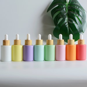 1-200 pezzi 30 ml 1 oz flacone contagocce color arcobaleno rosso/giallo/blu/rosa/viola/verde/arancione/bianco tappo di stampa in legno contagocce per olio ordine all'ingrosso