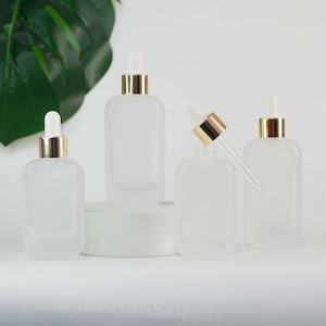 1OZ 30ml 20ml Luxury Dropper Bottle Elegant Frosted Glass Bottle Gold Cap White Rubber With Glass Pipe Retail