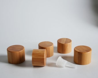 50pcs 20mm 20/410 Standard Size Natural Bamboo Wooden Screw Cap, Essential Oil Lids Top(without white inner)