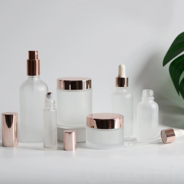 1-200pcs Rose Gold Luxury Cosmetic Packaging Sets Roller Spray Cream Jar Dropper Bottles Skin Care Packaging Wholesale