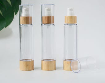 20/30/50ml Serum Lotion Pump Bamboo Airless Cosmetic Bottles Essence/ Eye Cream Travel Size Lotion Containers Refillable Cosmetic Packaging