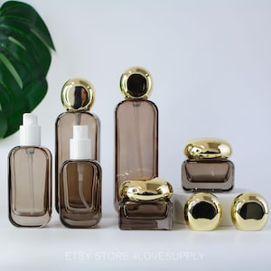 20ml 30ml 50ml 100ml 120ml Conjuntos de cosméticos Transparente Preto Vidro Tampa Dourada Estilo Luxo Acabamento de Alta Qualidade Elegante Spray/Loção/Creme Frasco DIY