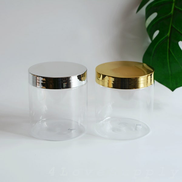 1-50pcs 500g 16oz Wide Mouth Empty Cream Jar Silver Gold Cap Transparent PET Jar Hair&Body Oil Container Sundries Storage Tank Bulk Order