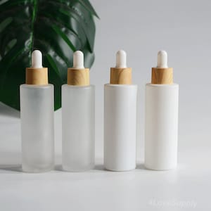 20ml 30ml 50ml 60ml 80ml 100ml Matte White/Frosted Glass Dropper Wooden Look Cap For Hot Sale Cosmetic Packaging Wholesale
