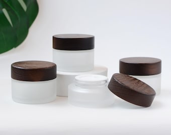 1-200pcs 30g 50g 100g 150g 200g Natural Dark Wooden Frosted Glass Cream Jar, Facial Skin Care Scrub Butter Pot Container, Natural Packaging