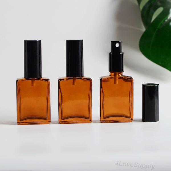 1-200pcs 30ml 1oz Retro Style Fine Mist Spray Square Amber Glass Black Sprayer Man Perfume Body Fragrance Wholesale