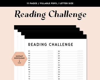 Printable Reading Challenge, US Letter, Fillable PDF, Printable PDF, Reading Planner, Book Goals, Book Club, Yearly Reading List