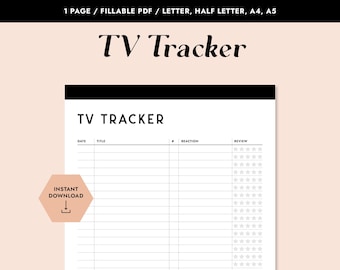 Printable TV Tracker, Minimal Television Journal, Fillable PDF, Show Log, Planner Inserts, Series Log, TV Chart, Review Log