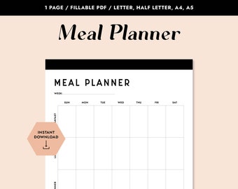 Printable Meal Prep Planner, Fillable PDF, Printable PDF, Meal Prep, What's For Dinner, Grocery Planner, Grocery List, Printable Planner