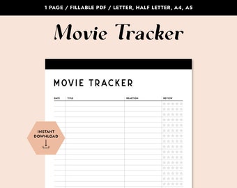 Printable Movie Tracker, Minimal Film Journal, Fillable PDF, Movie Log, Planner Inserts, Film Log, Movie Chart, Review Log