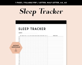 Printable Sleep Tracker, Minimal Sleep Journal, Fillable PDF, Bullet Journal, Planner Inserts, Dream Journal, Sleep Log, Sleep Chart