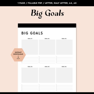 Printable Goal Planner, Fillable Planner, Goal Setting Planner, Goal Tracker, Printable Planner, Planner Inserts, Planner Accessories