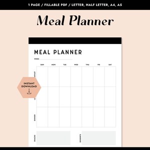 Printable Meal Prep Planner, Fillable PDF, Printable PDF, Meal Prep, What&#39;s For Dinner, Grocery Planner, Grocery List, Printable Planner