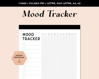 Printable Mood Tracker, Fillable PDF, Printable PDF, Mood Planner, Productivity Planner, Mood Diary, Printable Planner, Mood Calendar