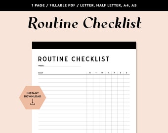 Printable Daily Routine Chart, Daily Routine Planner, Morning Routine Checklist, Weekly Tracker, Routine Tracker, Letter, Half, A4, A5