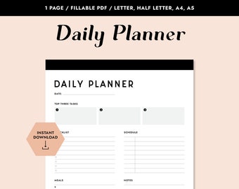 Printable Daily Planner, Fillable PDF, Printable PDF, Daily Tasks, Productivity Planner, Business Planner, Printable Planner