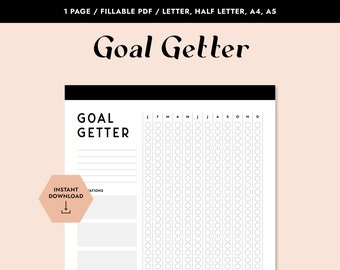 Printable Goal Tracker, Fillable PDF, Printable PDF, Goal Planner, Productivity Planner, Habit Tracker, Printable Planner