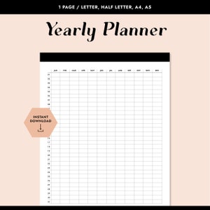 Yearly Planner Printable, Perpetual Calendar, Yearly Overview, Birthday Calendar, Yearly Tracker, A5, Half-Letter, A4, Letter