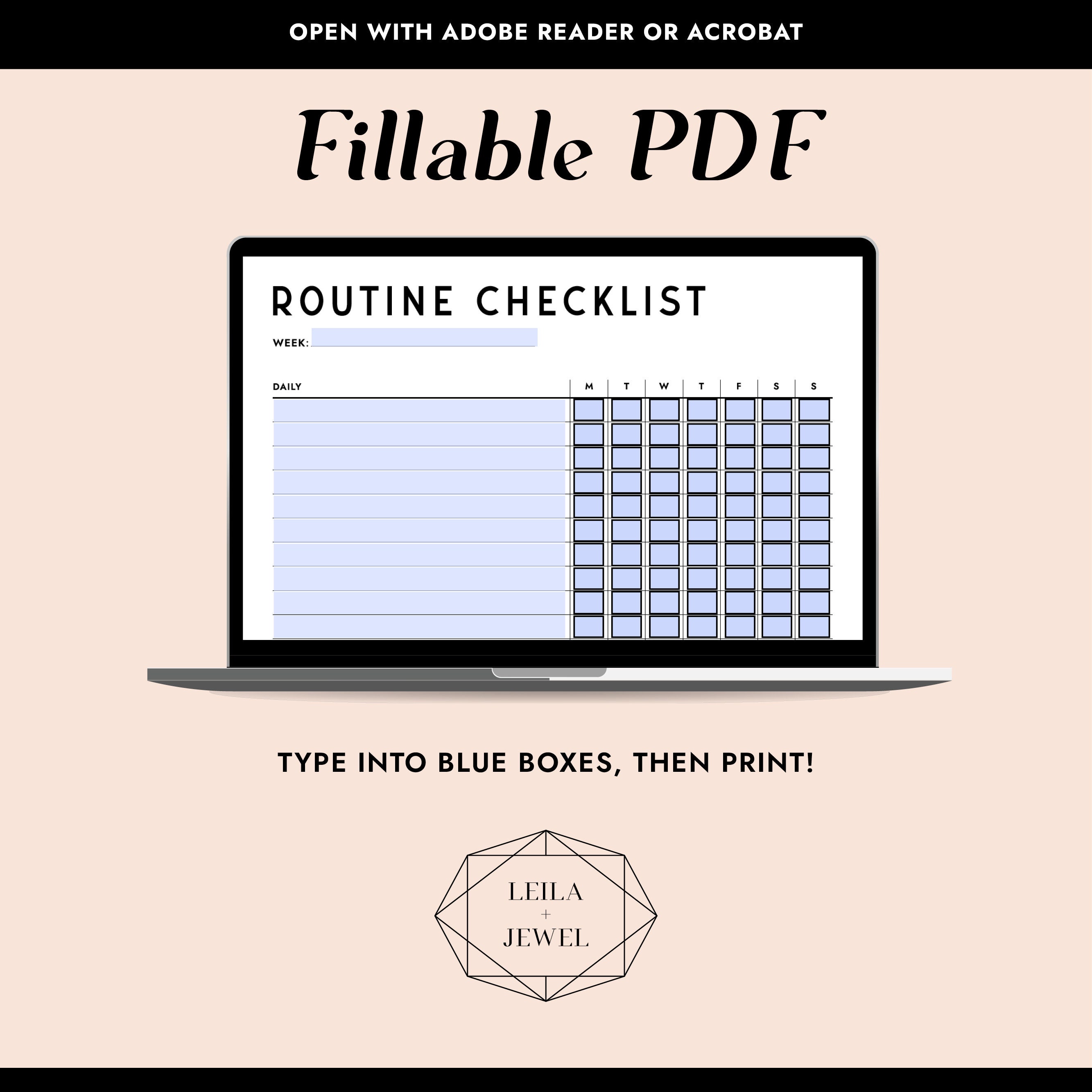 Printable Routine Checklist, Daily & Weekly Tracker (fillable PDF) - Etsy
