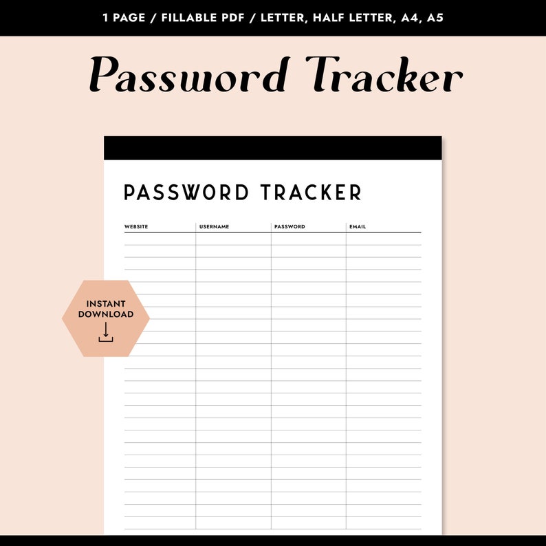 Printable Password Tracker Password Codes Tracker Username - Etsy