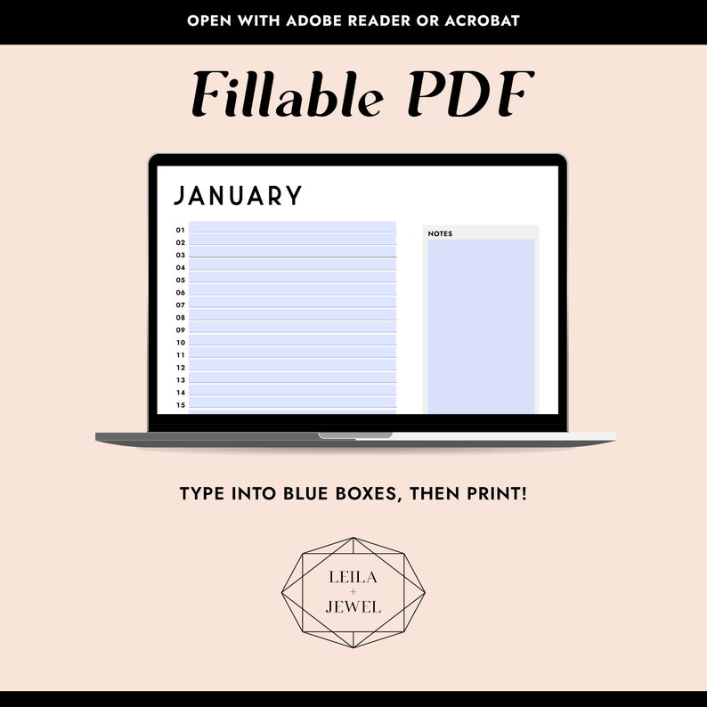 Printable Perpetual Calendar, US Letter, Fillable PDF, Printable PDF, Year Planner, Monthly Planner, Printable Planner, Yearly Calendar image 7