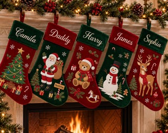 Personalized Christmas Stockings Luxury Stocking with Name Embroidery Plush Stocking for Family Gift Holiday Decoration