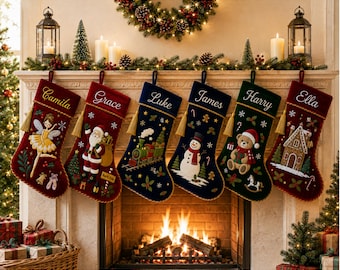 Personalized Christmas Stockings Luxury Velvet Stocking Embroidered Stocking for Holiday Stocking with Name for Family Decoration