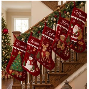 Calcetín navideño personalizado, calcetín navideño con nombre impreso a medida, decoración para chimenea con Papá Noel, renos y muñecos de nieve, regalo de recuerdo navideño