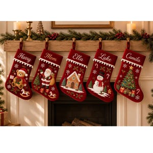 2026 Personalized Embroidered Velvet Christmas Stockings,Embroidered Stockings With Name,Custom Family Christmas Stockings