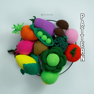 15 Vegetables Crochet Pattern Bundle, Bean, Beetroot, Cabbage, Carrot, Cauliflower, Eggplant, Corn, Mushroom, Potato, Radish, Tomato
