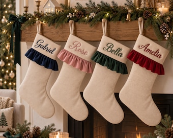 Personalized Christmas Stockings Luxury Velvet Stocking Embroidered Stocking for Holiday Stocking with Name for Family Decoration