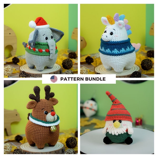 Christmas Crochet Patterns Bundle 4 in 1: Cuddly Chubby Critters by Lennutas